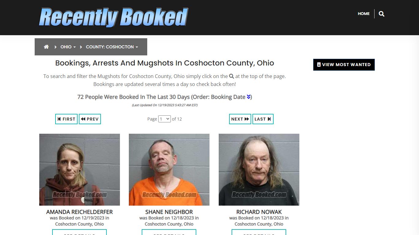 Recent bookings, Arrests, Mugshots in Coshocton County, Ohio